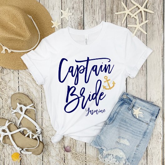 Captain Bride | Moderne Blaue Kalligrafie T-Shirt