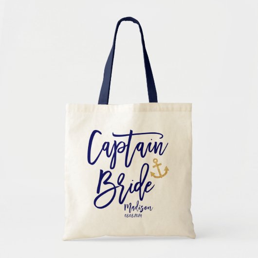 Captain Bride | Moderne Blaue Kalligrafie Tragetasche (Vorne)