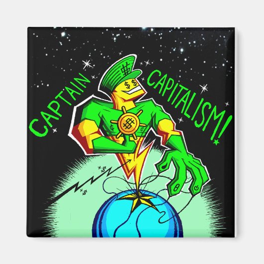 Captain Capitalismus 2" Square Magnet (Vorne)