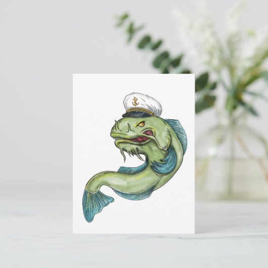 Captain Catfish Tattoo Postkarte (Stehend Vorderseite)