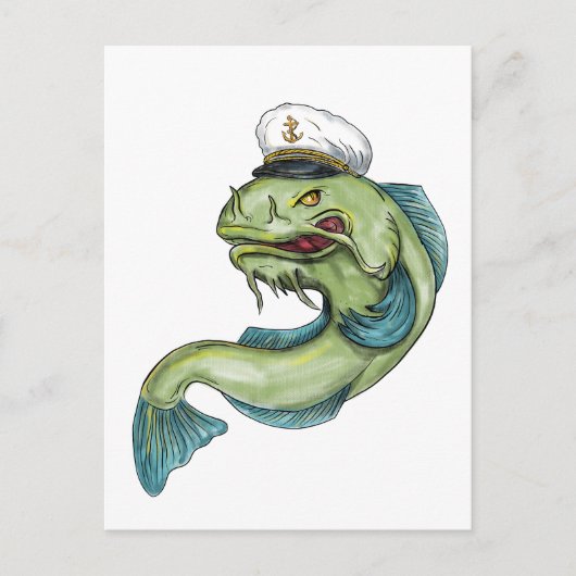Captain Catfish Tattoo Postkarte (Vorderseite)