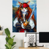 Captain Claws of the Azure Sea | Pirate Cat Poster (Heimbüro)