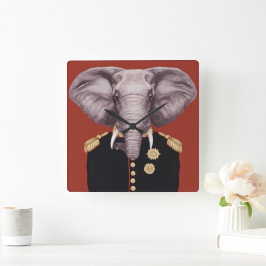 Captain Elephant Quadratische Wanduhr (Zuhause)