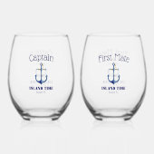 Captain & First Mate 🍹 Nautical Wedding Couple Weinglas Ohne Stiel (Rückseite)