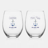 Captain & First Mate 🍹 Nautical Wedding Couple Weinglas Ohne Stiel (Vorderseite)