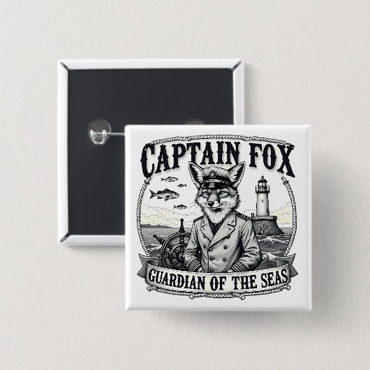 Captain Fox Guardian of Seas Nautical Design Button (Vorne & Hinten)