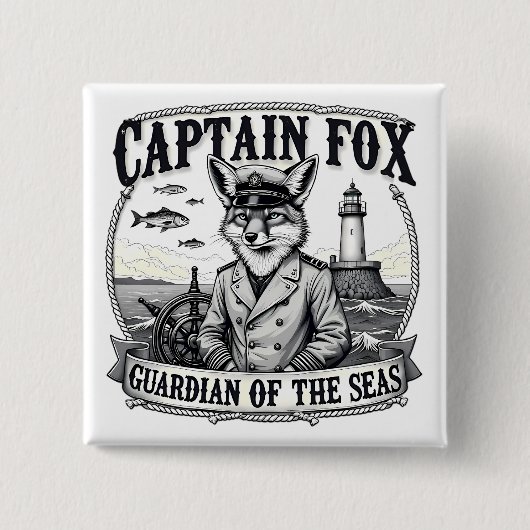 Captain Fox Guardian of Seas Nautical Design Button (Vorderseite)