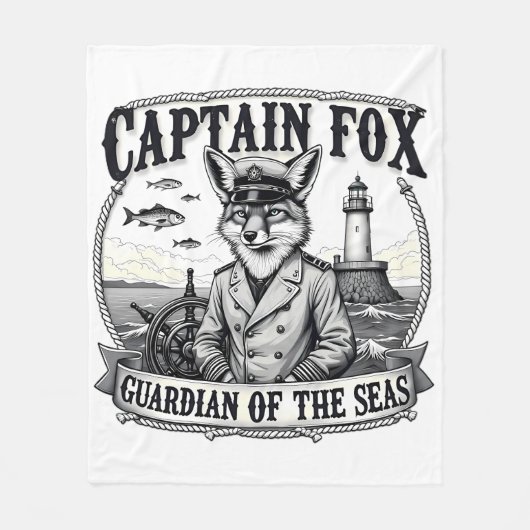 Captain Fox Guardian of Seas Nautical Design Fleecedecke (Vorderseite)