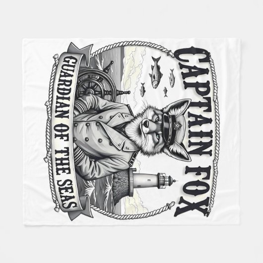 Captain Fox Guardian of Seas Nautical Design Fleecedecke (Vorderseite (Horizontal))