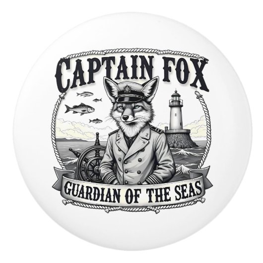 Captain Fox Guardian of Seas Nautical Design Keramikknauf (Vorderseite)