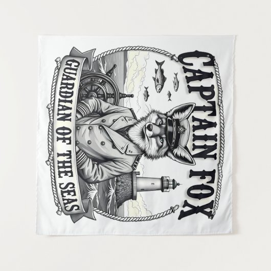 Captain Fox Guardian of Seas Nautical Design Wandteppich (Vorderseite (Horizontal))