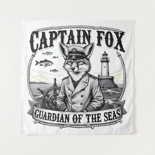 Captain Fox Guardian of Seas Nautical Design Wandteppich (Vorderseite)