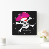 Captain Grace & Pirates Flag, Skull House / Boot Quadratische Wanduhr (Zuhause)