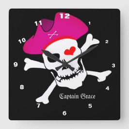 Captain Grace & Pirates Flag, Skull House / Boot Quadratische Wanduhr