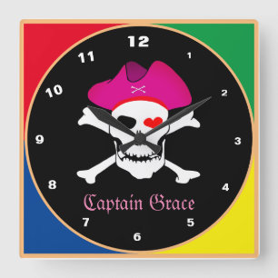 Captain "Grace" & Pirates - Treasure Island /girls Quadratische Wanduhr