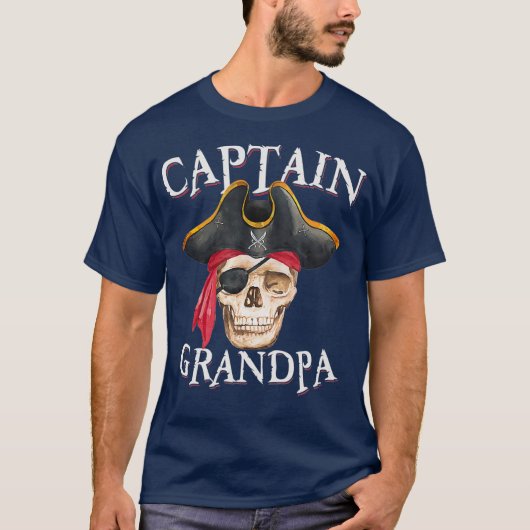 Captain Grandpa Halloween Skull Pirate Hat T-Shirt (Vorderseite)