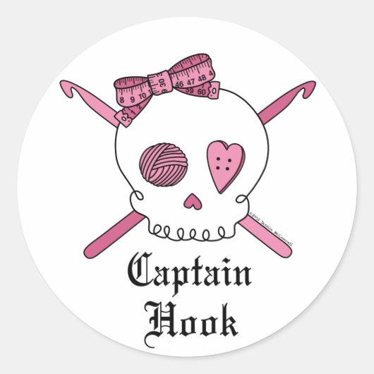 Captain Hook Skull & Crochet Hooks (Rosa) Runder Aufkleber (Vorderseite)