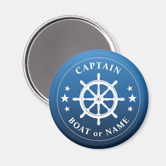 Captain Ihr Boot Name Schiff Wheels Helm Blue Fade Magnet (Vorderseite/Rückseite)