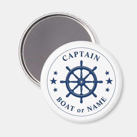 Captain Ihr Boot Name Schiff Wheels Helm Navy Whit Magnet (Vorderseite/Rückseite)
