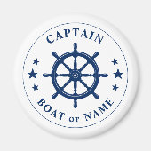 Captain Ihr Boot Name Schiff Wheels Helm Navy Whit Magnet (Vorne)