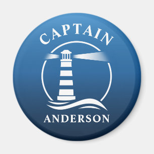 Captain Ihr Name Lighthouse Ocean Waves Blue Magnet