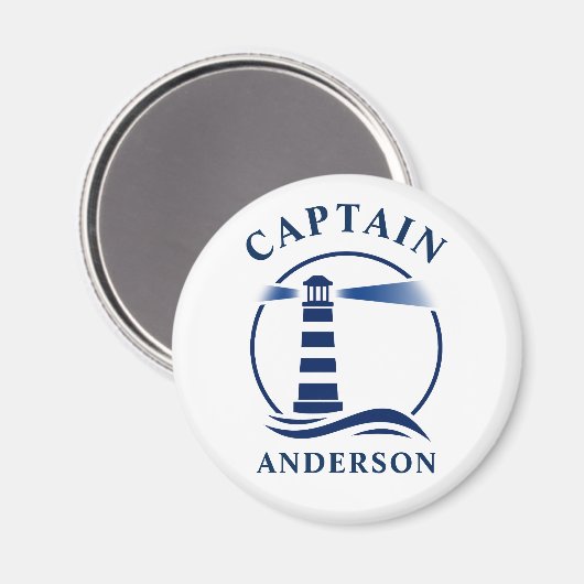Captain Ihr Name Lighthouse Ocean Waves White Magnet (Vorderseite/Rückseite)