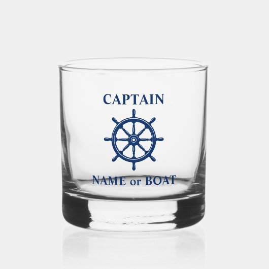 Captain, Ihr Name oder Boot Nautical Helm Wheel Na Whiskyglas (Vorderseite)