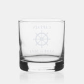 Captain, Ihr Name oder Boot Nautical Helm Wheel Na Whiskyglas (Rückseite)