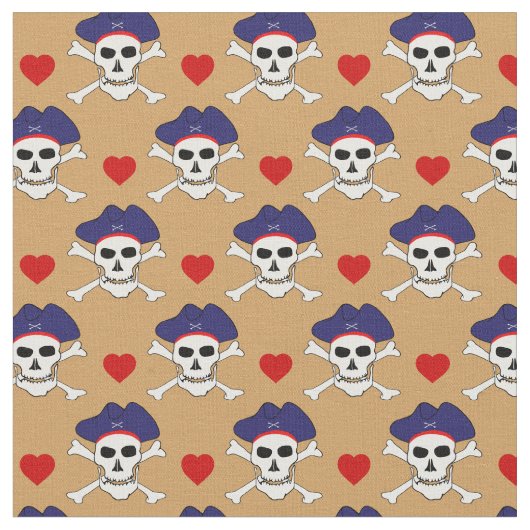 Captain Jack, Skull & Red Heart /Pirates Fabric Stoff (Nahaufnahme)