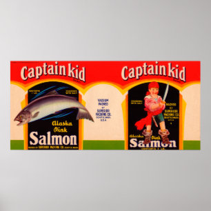 Captain Kid Brand Lachs Label- Seattle, WA Poster