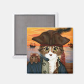 Captain Leo, Pirate Cat & Rat Fantasy Art Magnet (Vorderseite/Rückseite)