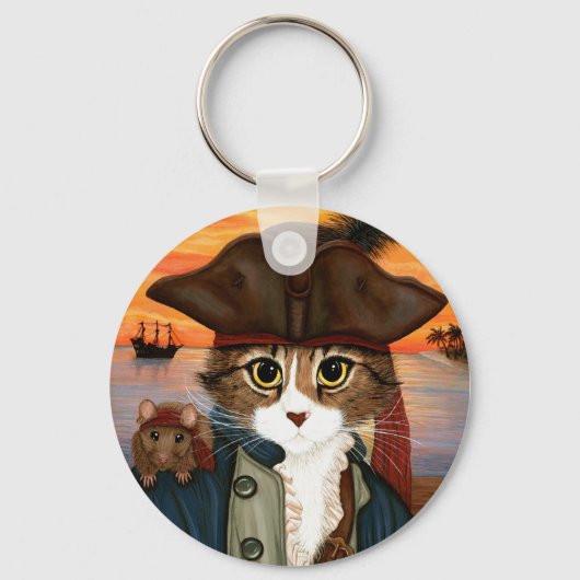 Captain Leo, Pirate Cat & Rat Fantasy Art Schlüsse Schlüsselanhänger (Vorderseite)