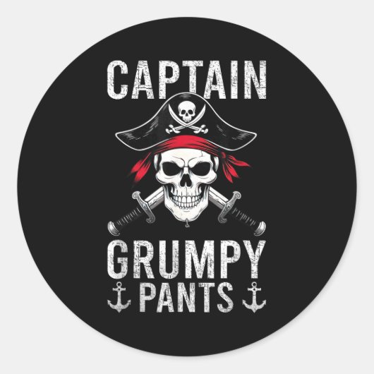 Captain Mpy Pants Rate Humor Skull Graphic  Runder Aufkleber (Vorderseite)