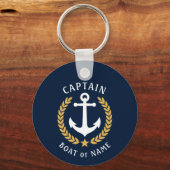Captain Name Anchor Gold Laurel Foto Back Blue Schlüsselanhänger (Vorderseite)