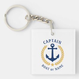 Captain Name Anchor Gold Laurel Picture Back White Schlüsselanhänger