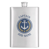 Captain Name Anchor Gold Style Laurel Stainless Flachmann (Vorderseite)