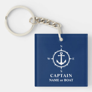 Captain Name Boat Compass Anchor Foto Back Navy Schlüsselanhänger