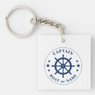 Captain Name Boot Wheel Helm Stars Foto Back Wt Schlüsselanhänger