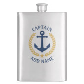 Captain Name Nautical Anchor Gold Style Laurel Flachmann (Vorderseite)