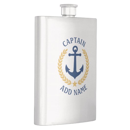 Captain Name Nautical Anchor Gold Style Laurel Flachmann (Rechts)