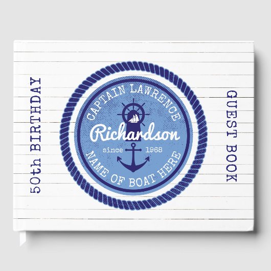 Captain Nautical Rope Anchor Helm zum 50. Geburtst Gästebuch (Vorderseite)