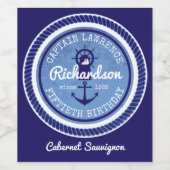 Captain Nautical Rope Anchor Helm zum 50. Geburtst Weinetikett (Einzelnes Label)