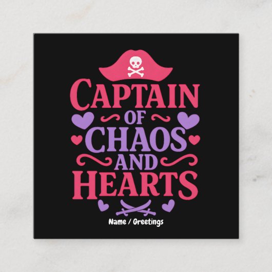 Captain of Chaos and Hearts Pirate Graphic Quadratische Visitenkarte (Vorderseite)