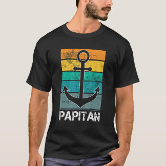 Captain Papa Vathers Day Retro Boat Anchor Sailor T-Shirt