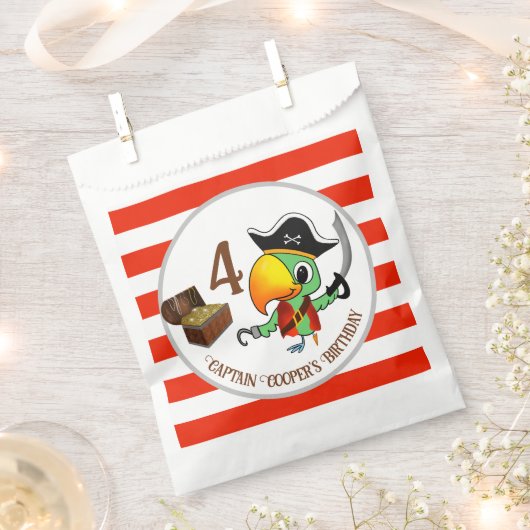 Captain Parrot Treasure Pirate Boy's Birthday Geschenktütchen (Ausgeschnitten)