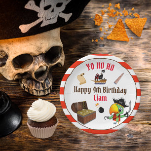 Captain Parrot Treasure Pirate Boy's Birthday Pappteller