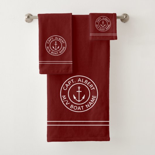 Captain Personalisiert Anchor Logo Maroon Handtuch Badhandtuch Set (Insitu)
