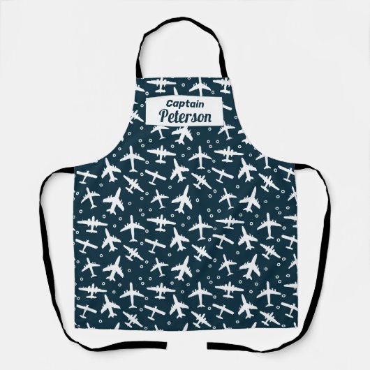 Captain Pilot Blau- und Weißflugzeug Gemustert Schürze (Vorderseite)