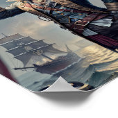 Captain Pirate Katze auf einer untergehenden Galer Poster (Ecke)