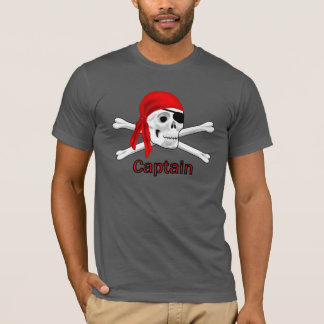 Captain Pirate Skull & Bones Mens Black T - Shirt